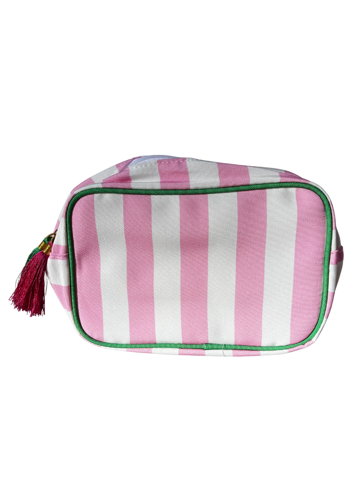 Stripe Cosmetic Bag with Tassel- Pink