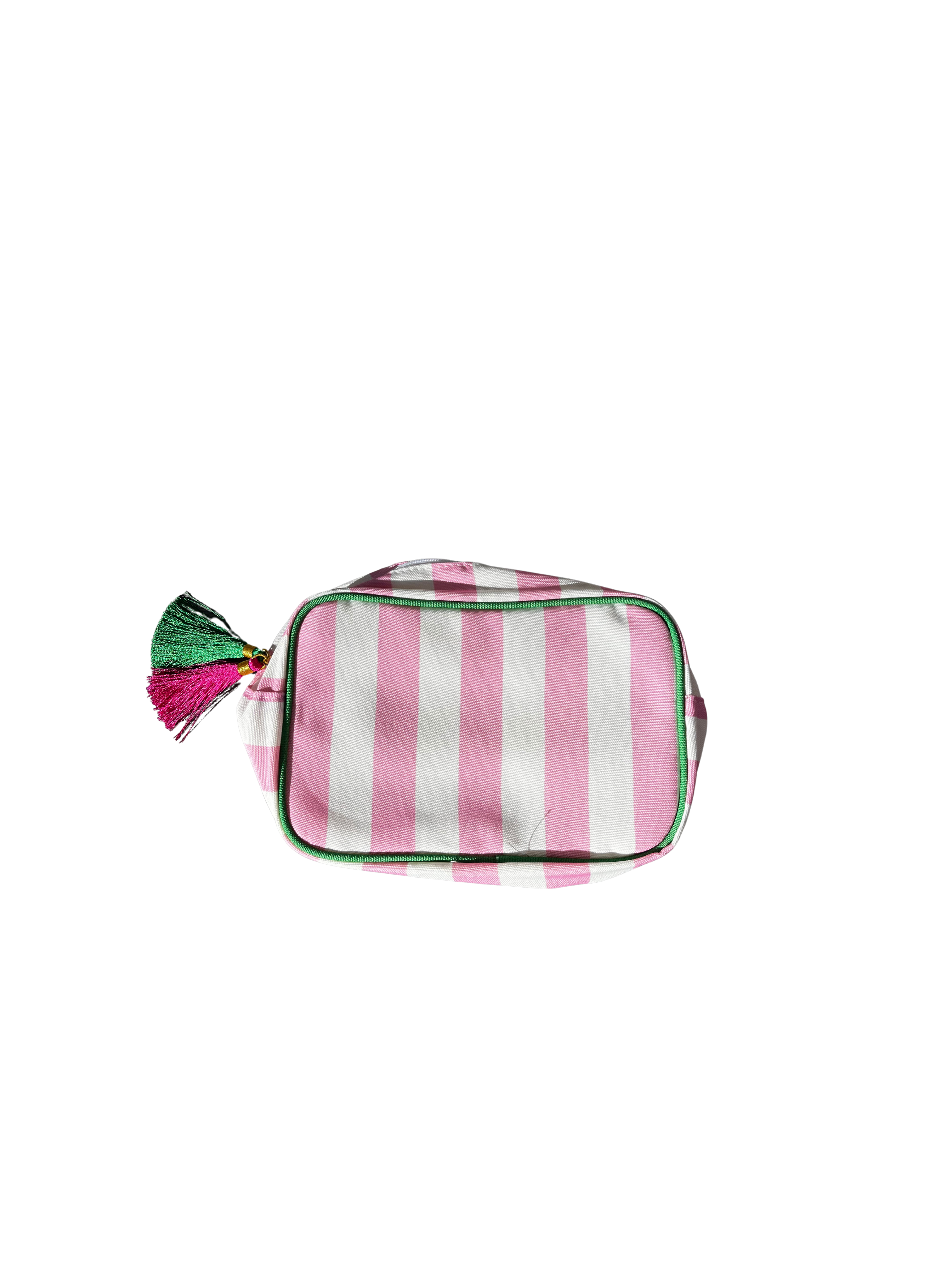 Stripe Cosmetic Bag with Tassel- Pink