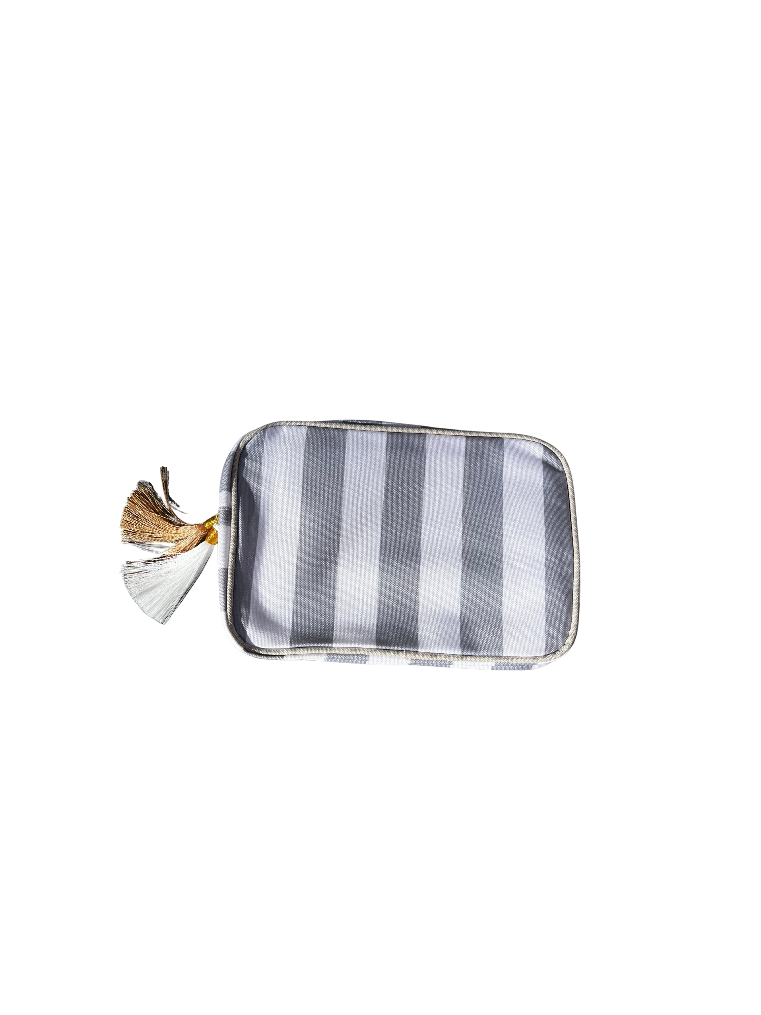 Stripe Cosmetic Bag with Tassel- Grey