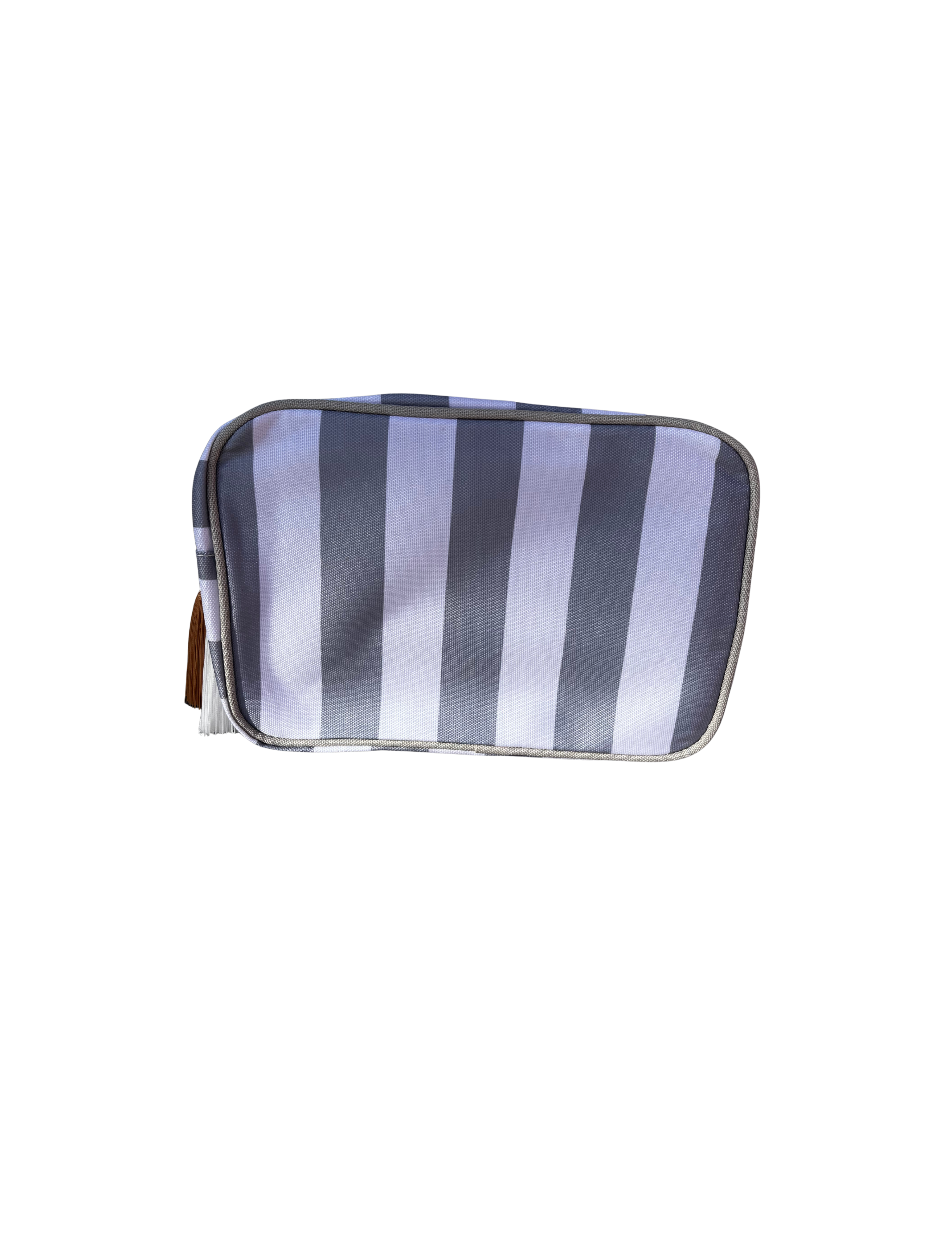 Stripe Cosmetic Bag with Tassel- Grey