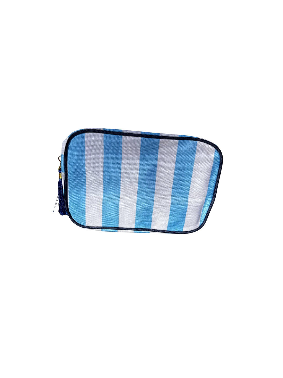 Stripe Cosmetic Bag with Tassel - Blue