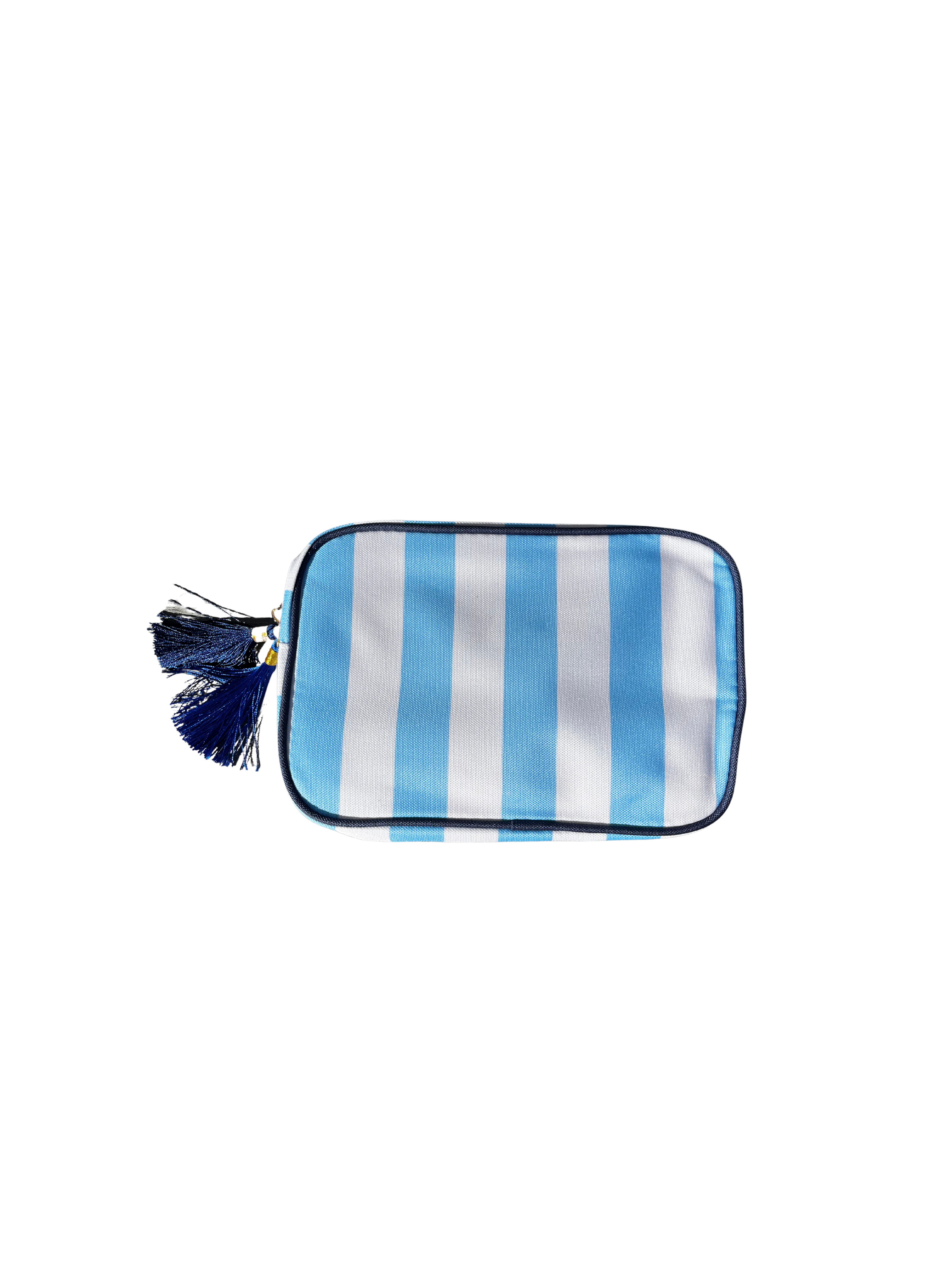 Stripe Cosmetic Bag with Tassel - Blue
