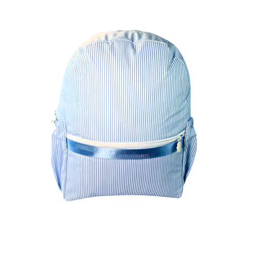 Baby Blue Preppy Stripe Medium Backpack w/ Pockets